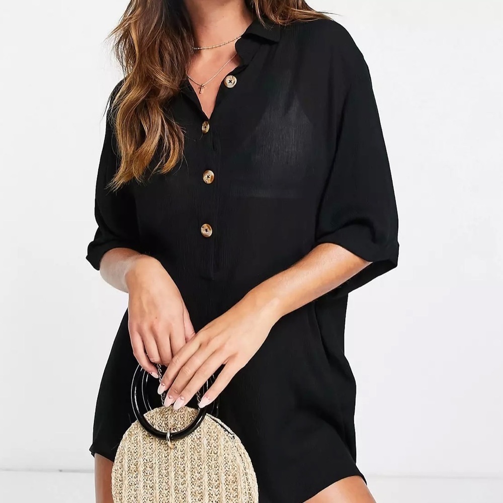 ESMEE EXCLUSIVE BUTTON UP BEACH PLAYSUIT IN BLACK - 10